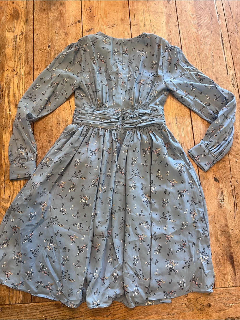 Gal Meets Glam Soft Blue Floral Long-Sleeve Zip Up Dress Soft flowy Flair - Picture 10 of 14
